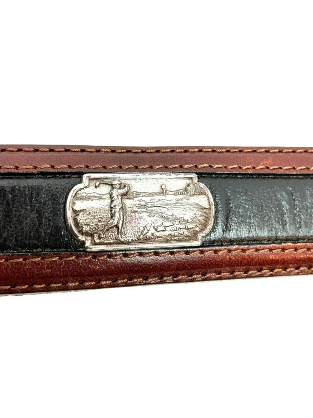 Onyx By Brighton Golf Scene Leather Belt Mens 40 Brown Black